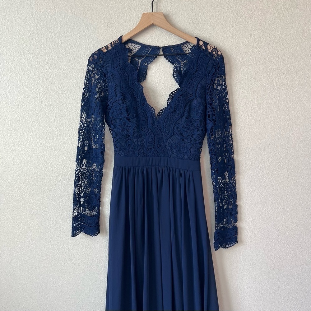 NWT Lulu's Navy Blue Awaken My Love Long Sleeve Lace Maxi Dress- Size M - Picture 8 of 14